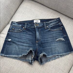 PAIGE Blue Classic Distressed Jean Shorts